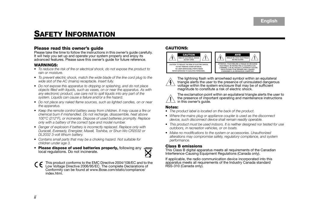 Bose AM314136 manual Safety Information, TAB 8 TAB 7 TAB 6 TAB 5 TAB 4 TAB 3 TAB 2, English, Please read this owner’s guide 