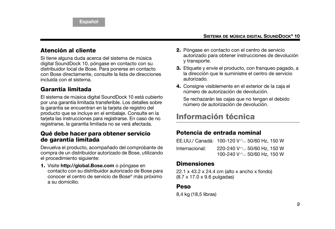 Bose AM314136 manual Información técnica 