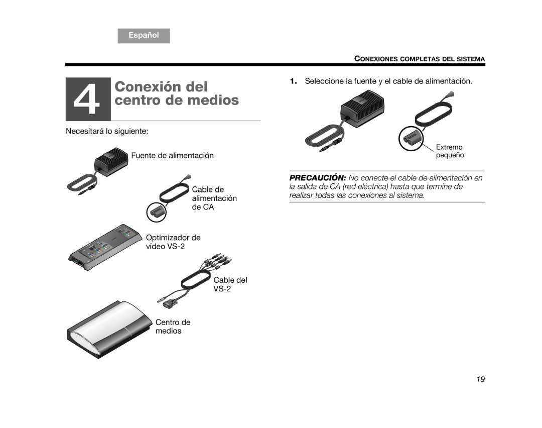 Bose AM314478 manual Conexión del Centro de medios 