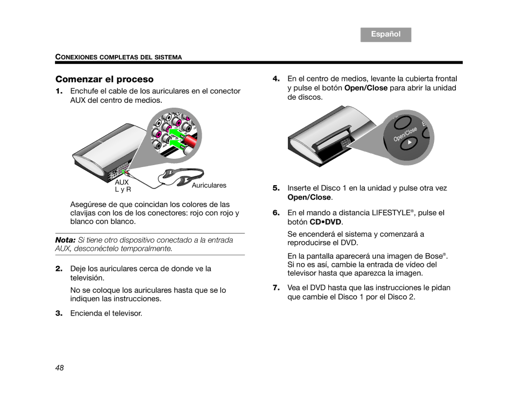 Bose AM314478 manual Comenzar el proceso 