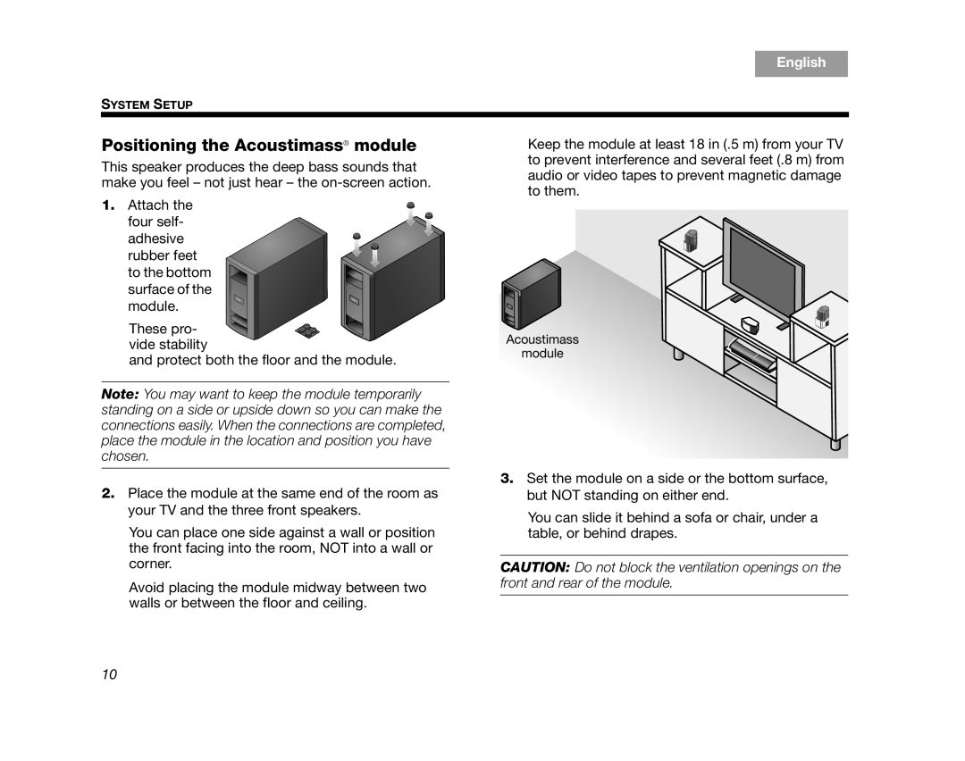 Bose AM314478 manual Positioning the Acoustimass module 