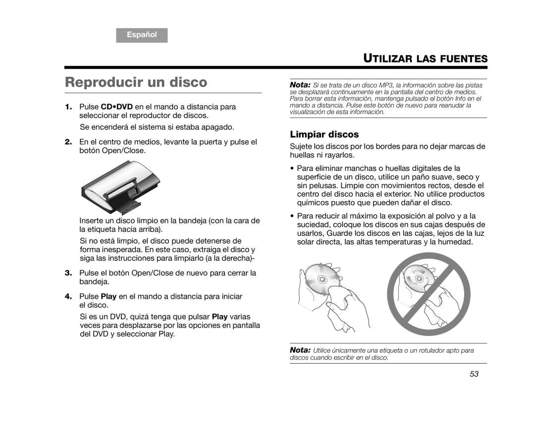 Bose AM314478 manual Reproducir un disco, Limpiar discos 