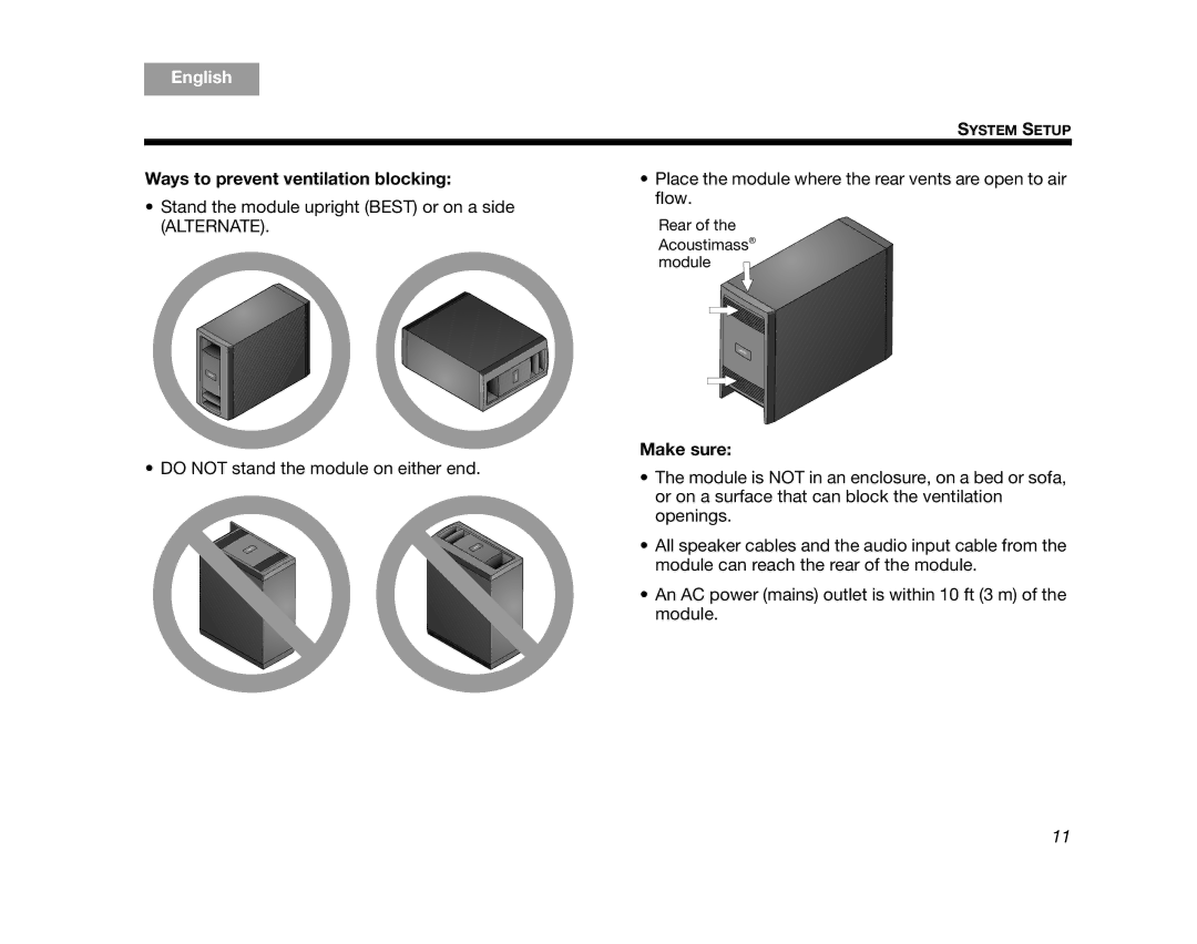 Bose AM314478 manual Ways to prevent ventilation blocking 