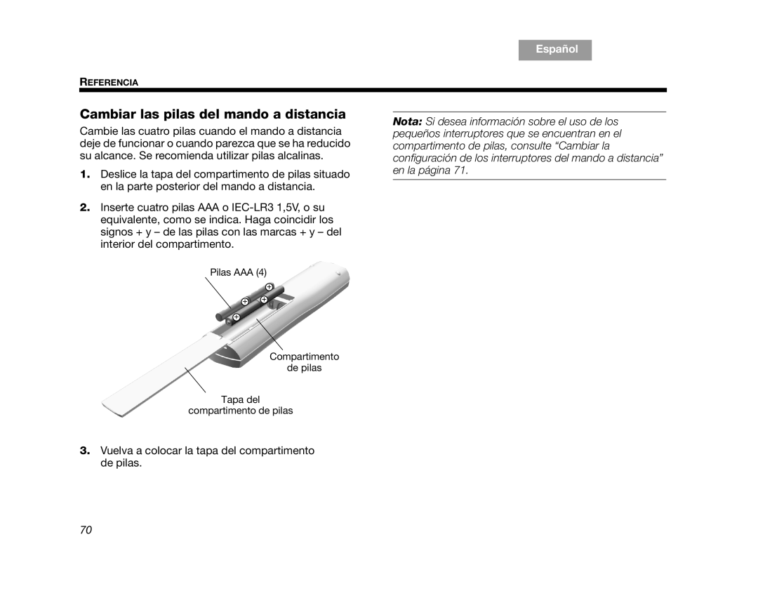 Bose AM314478 manual Cambiar las pilas del mando a distancia 