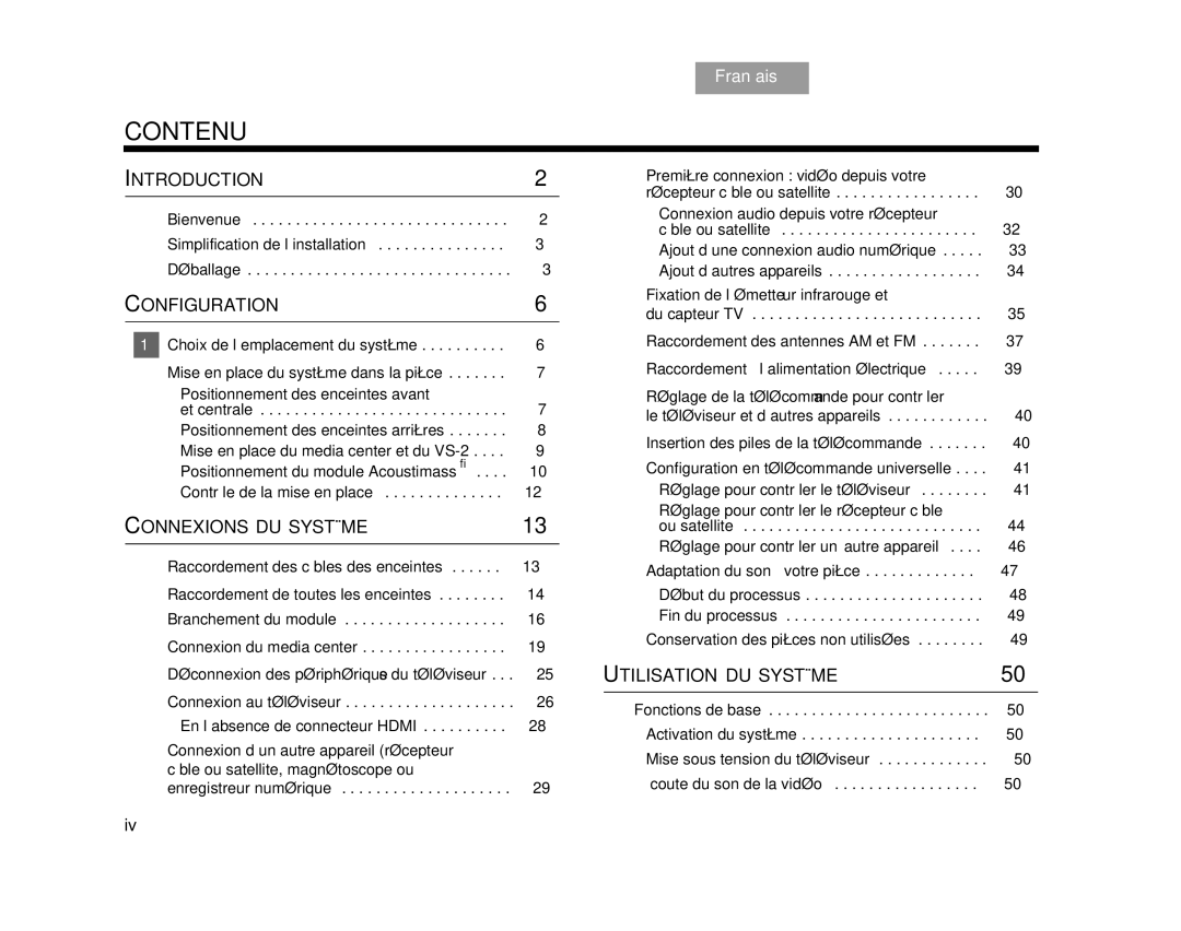 Bose AM314478 manual Contenu 