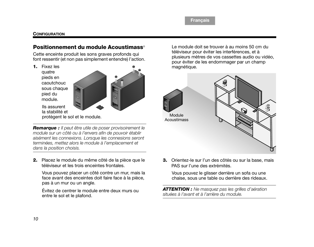 Bose AM314478 manual Positionnement du module Acoustimass 