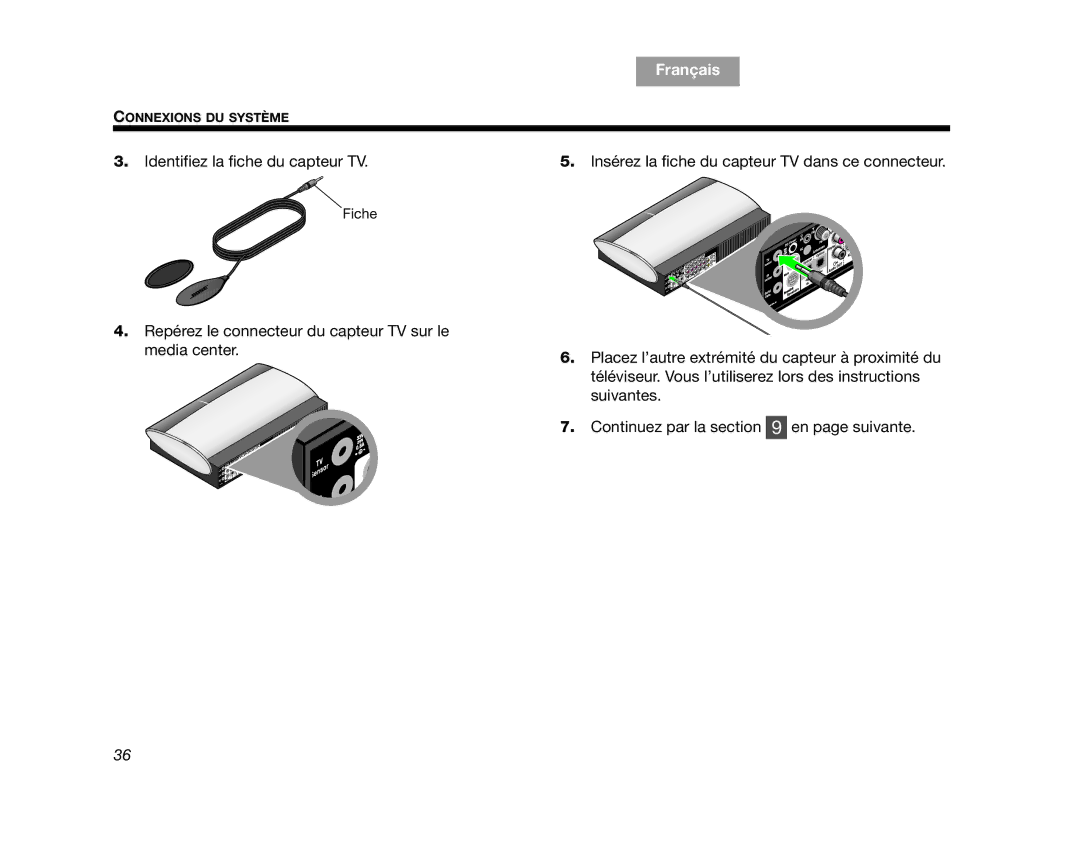 Bose AM314478 manual Identifiez la fiche du capteur TV 