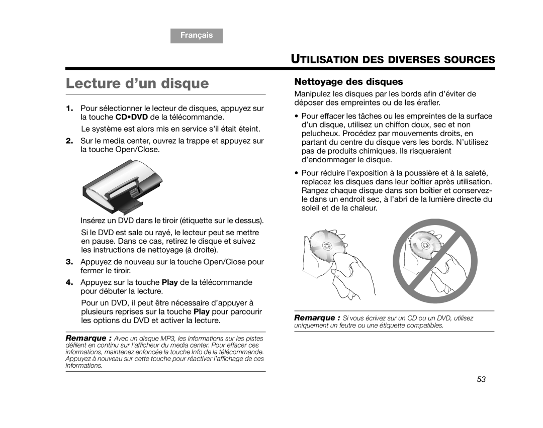 Bose AM314478 manual Lecture d’un disque, Nettoyage des disques 