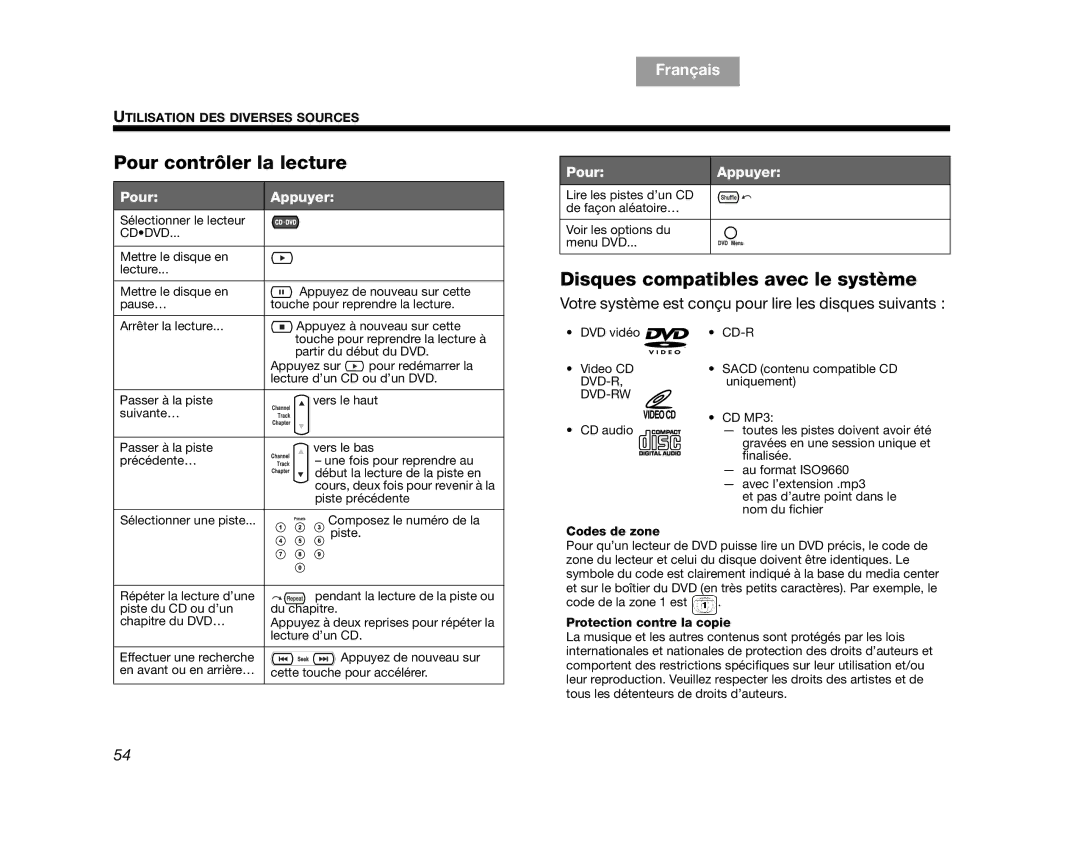 Bose AM314478 manual Pour contrôler la lecture, Disques compatibles avec le système 