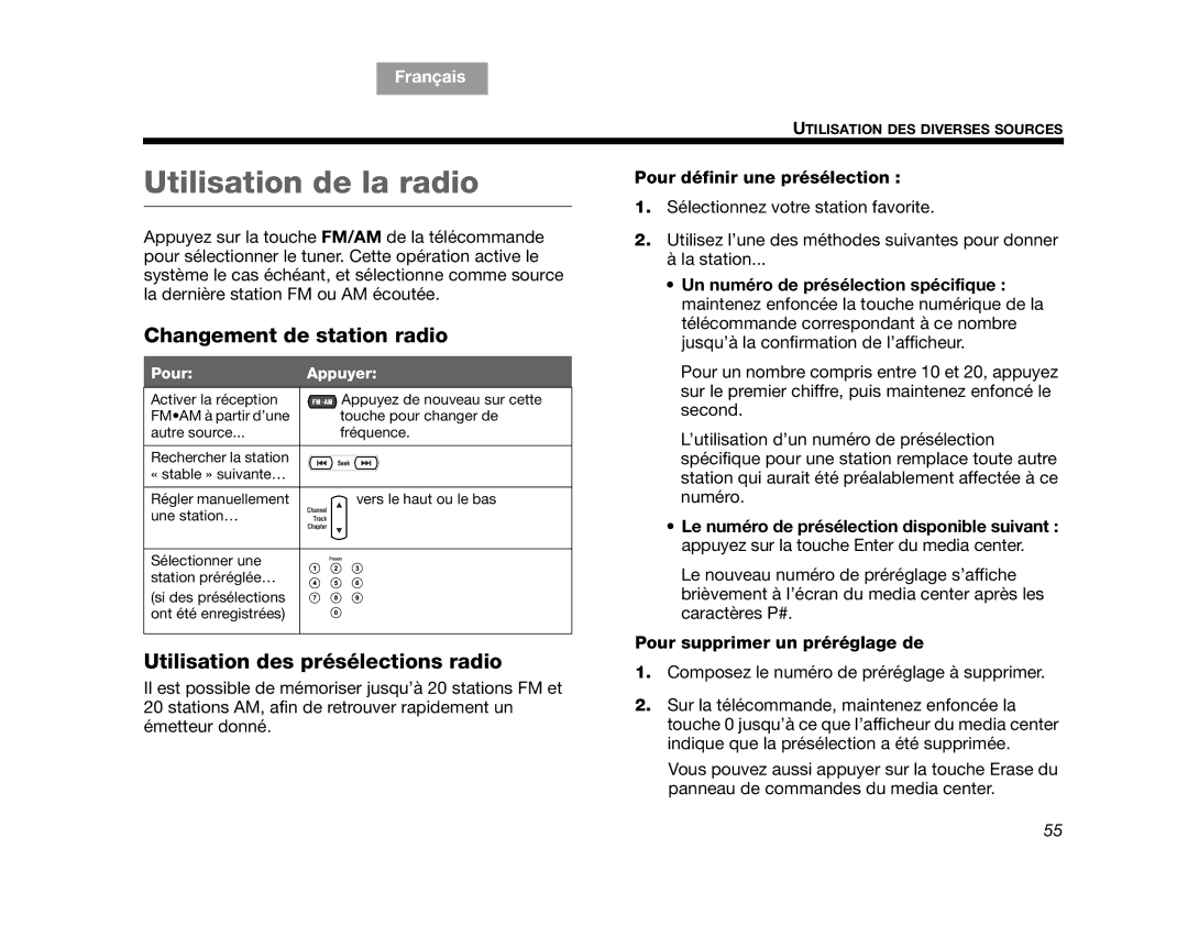 Bose AM314478 manual Utilisation de la radio, Changement de station radio, Utilisation des présélections radio 