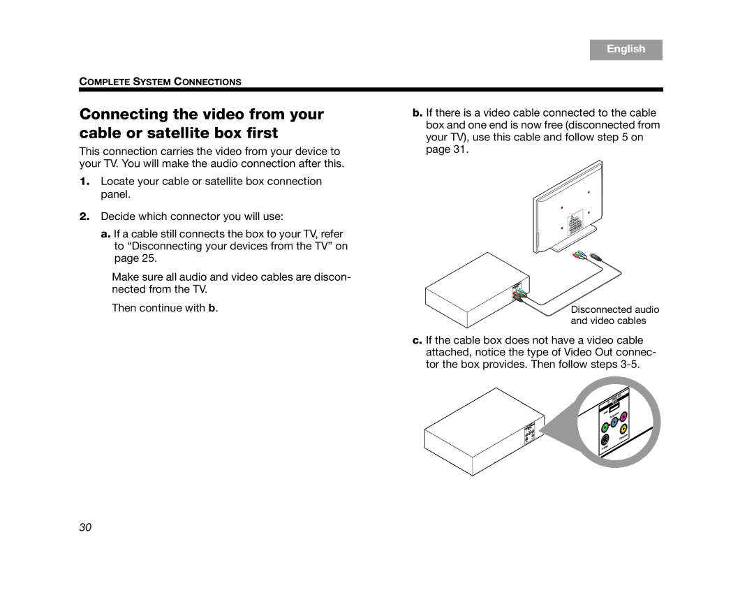 Bose AM314478 manual Connecting the video from your cable or satellite box first 