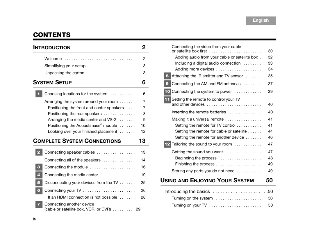 Bose AM314478 manual Contents 