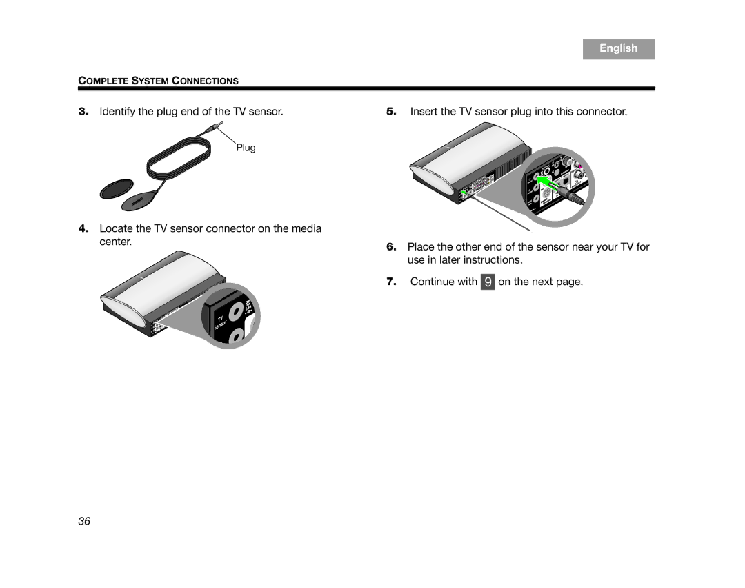 Bose AM314478 manual Identify the plug end of the TV sensor 