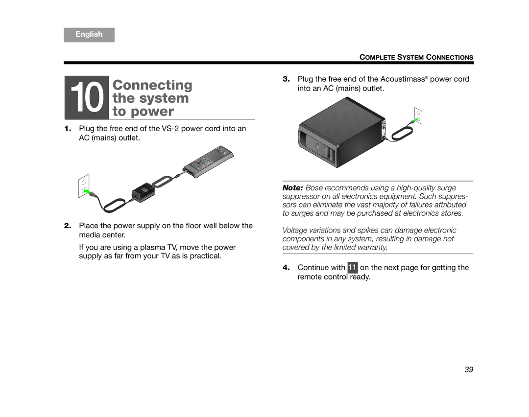 Bose AM314478 manual Connecting Theto powersystem 