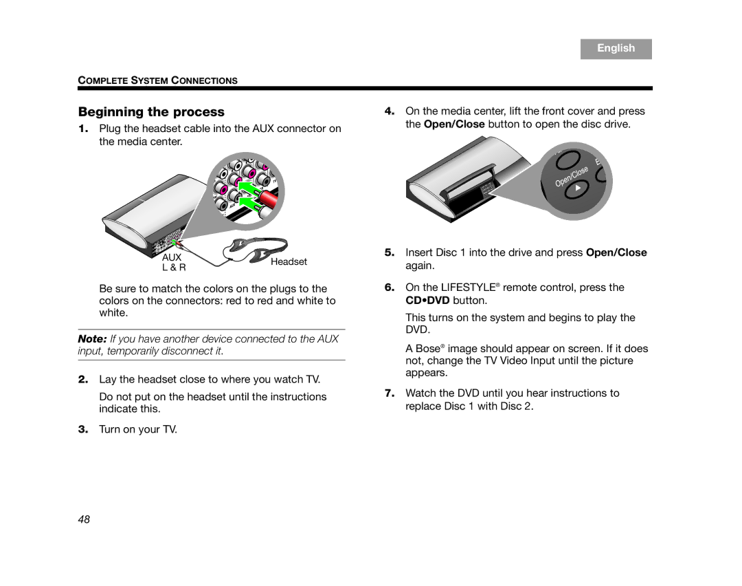 Bose AM314478 manual Beginning the process 