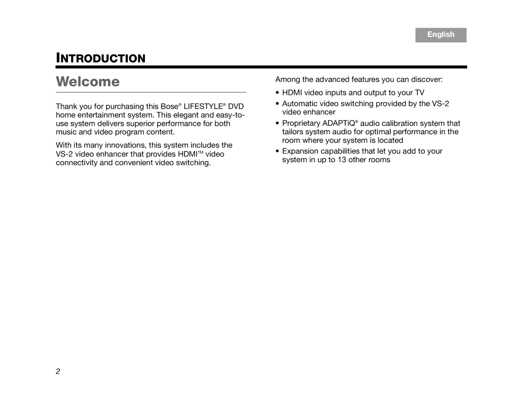 Bose AM314478 manual Welcome 