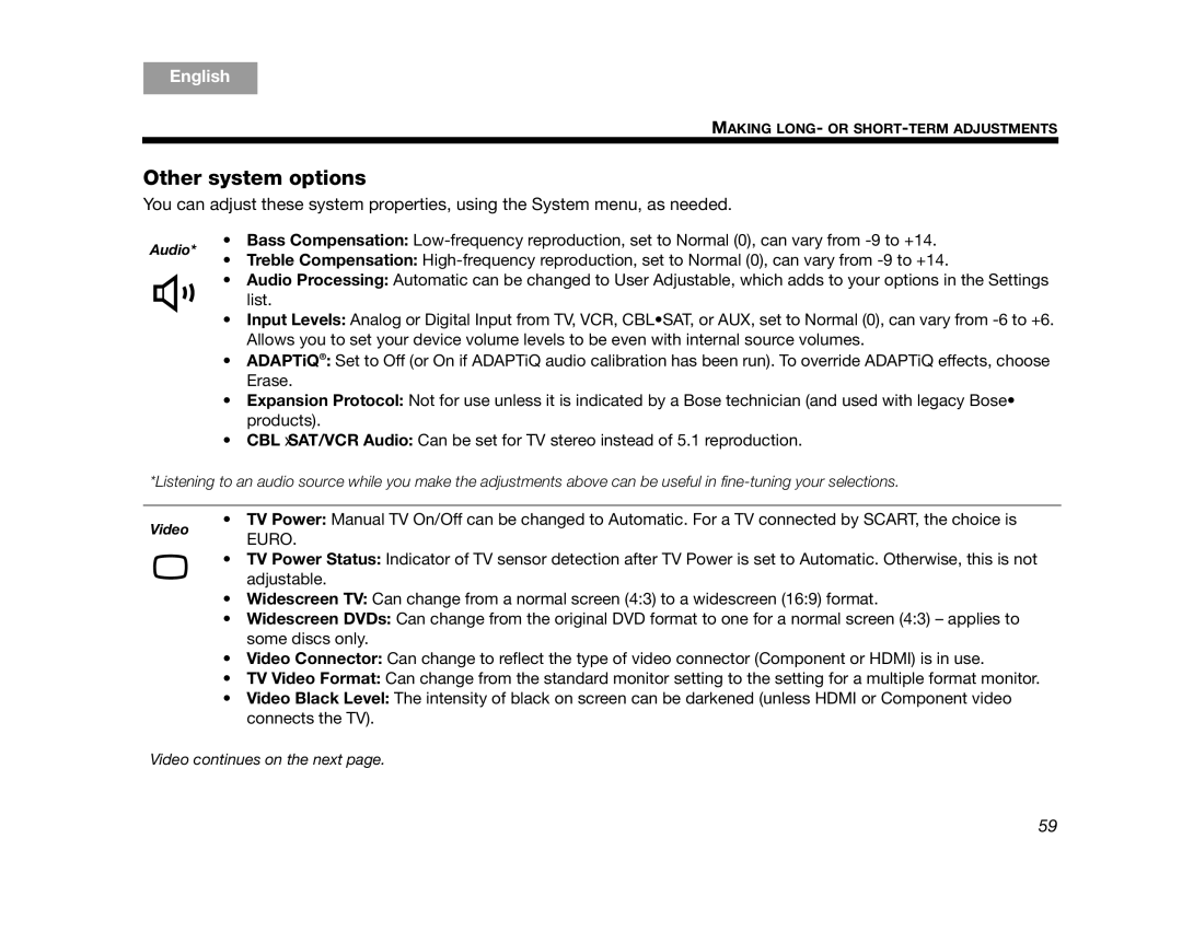 Bose AM314478 manual Other system options, Euro 