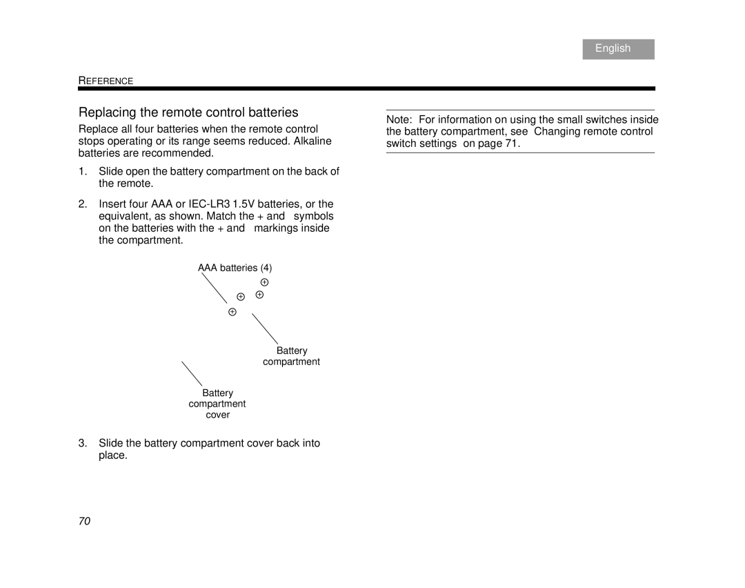 Bose AM314478 manual Replacing the remote control batteries 