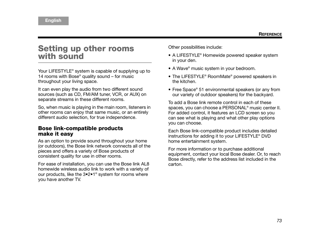 Bose AM314478 manual Setting up other rooms with sound, Bose link-compatible products make it easy 