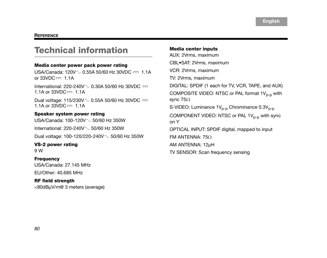 Bose AM314478 manual Technical information 