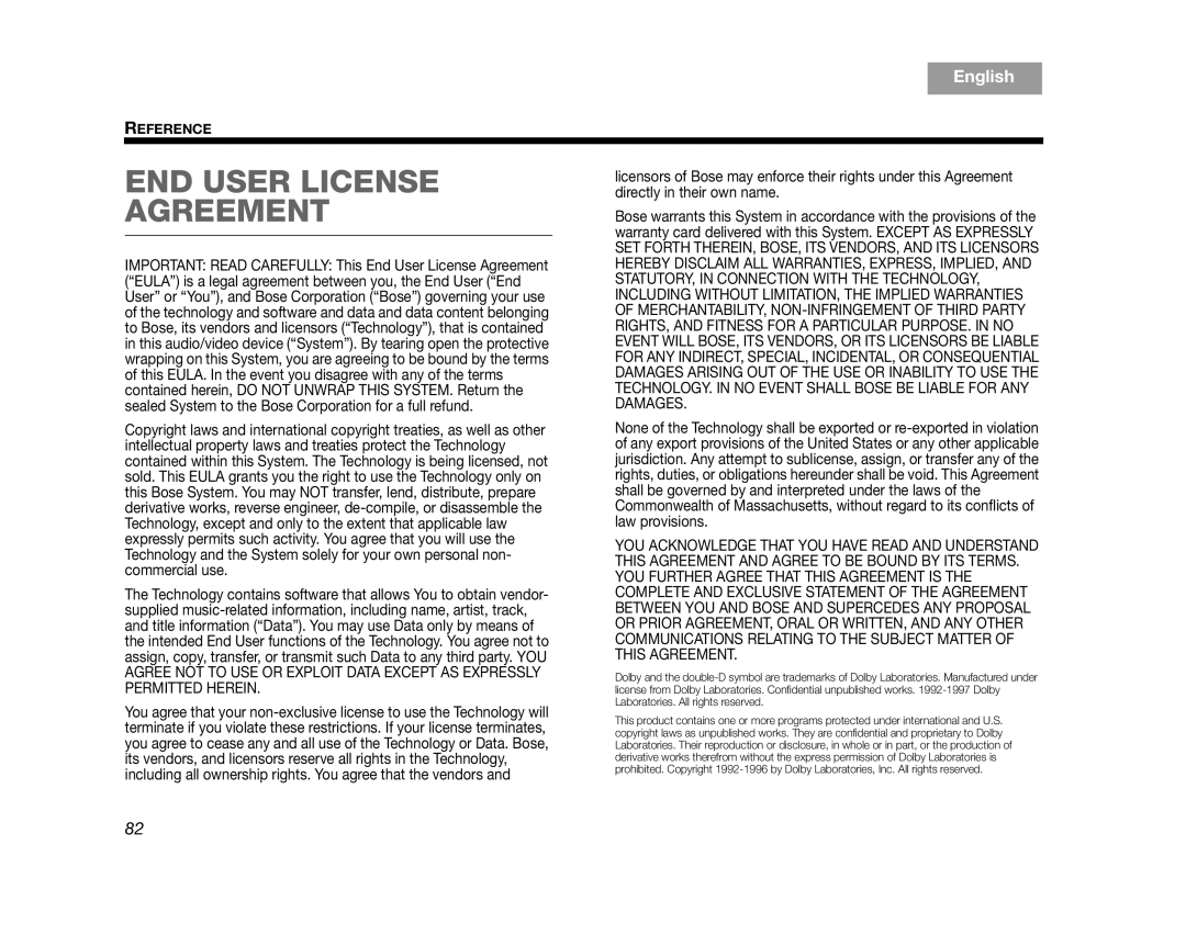 Bose AM314478 manual END User License Agreement 