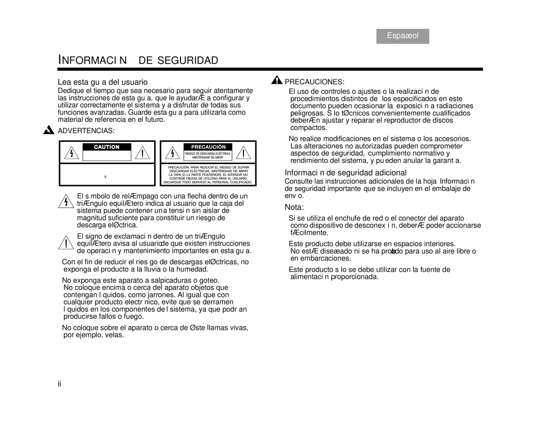 Bose AM314478 manual Lea esta guía del usuario, Información de seguridad adicional 