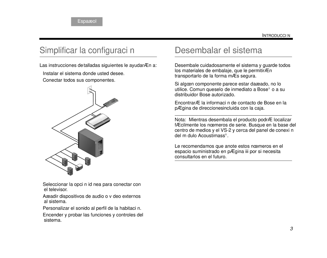 Bose AM314478 manual Simplificar la configuración, Desembalar el sistema 