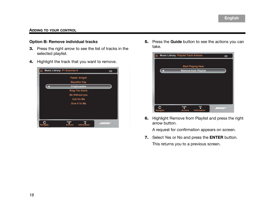 Bose AM314482 manual Option B Remove individual tracks 