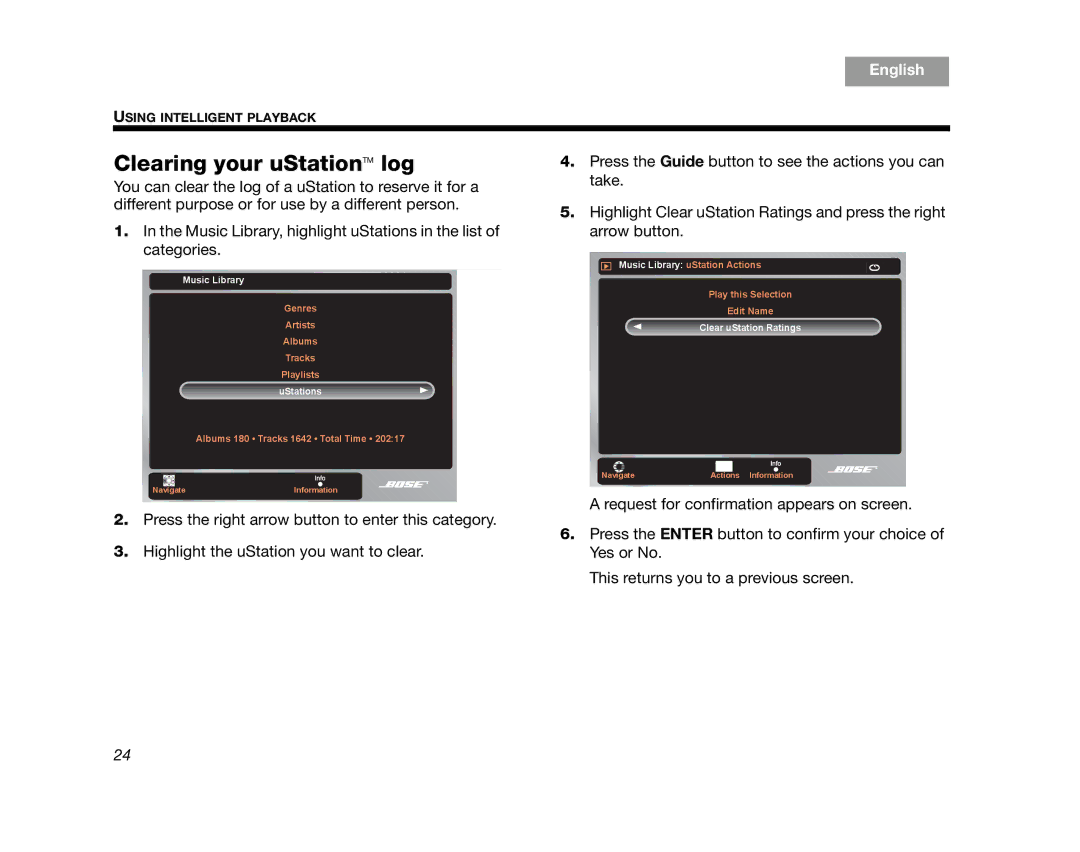 Bose AM314482 manual Clearing your uStationTM log 