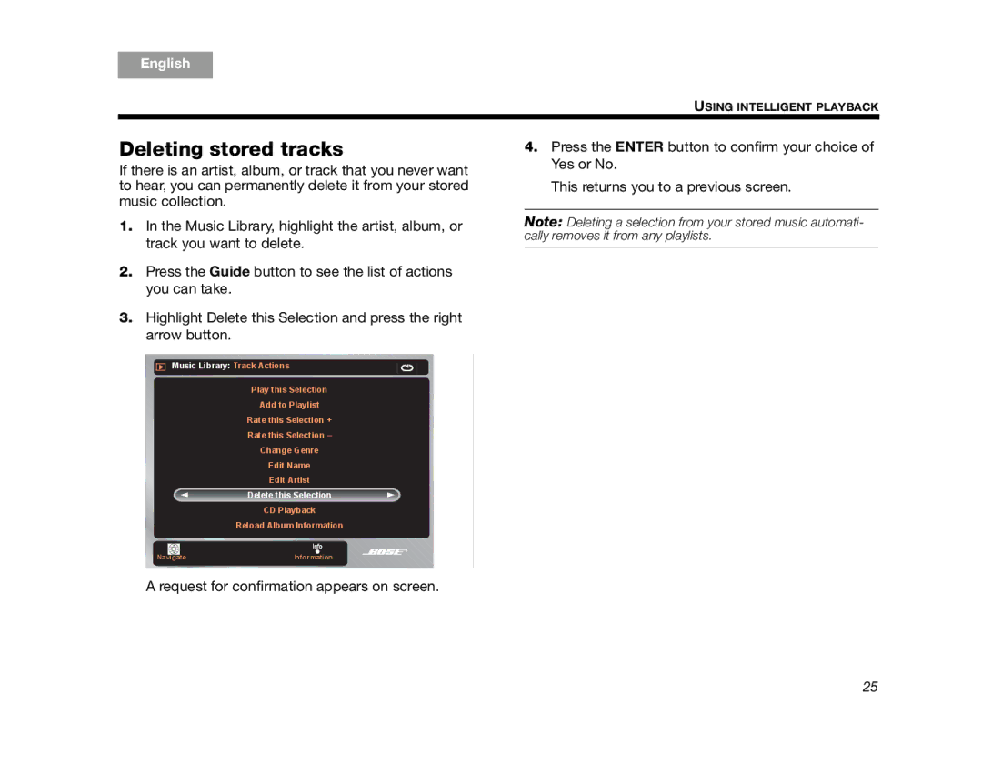 Bose AM314482 manual Deleting stored tracks 