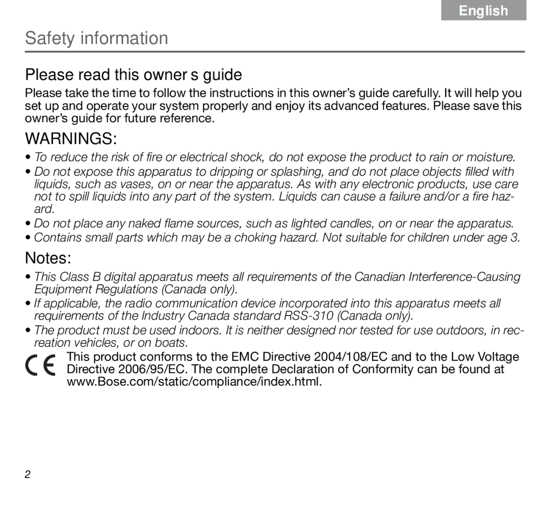 Bose AM316536 manual Safety information, Please read this owner’s guide 