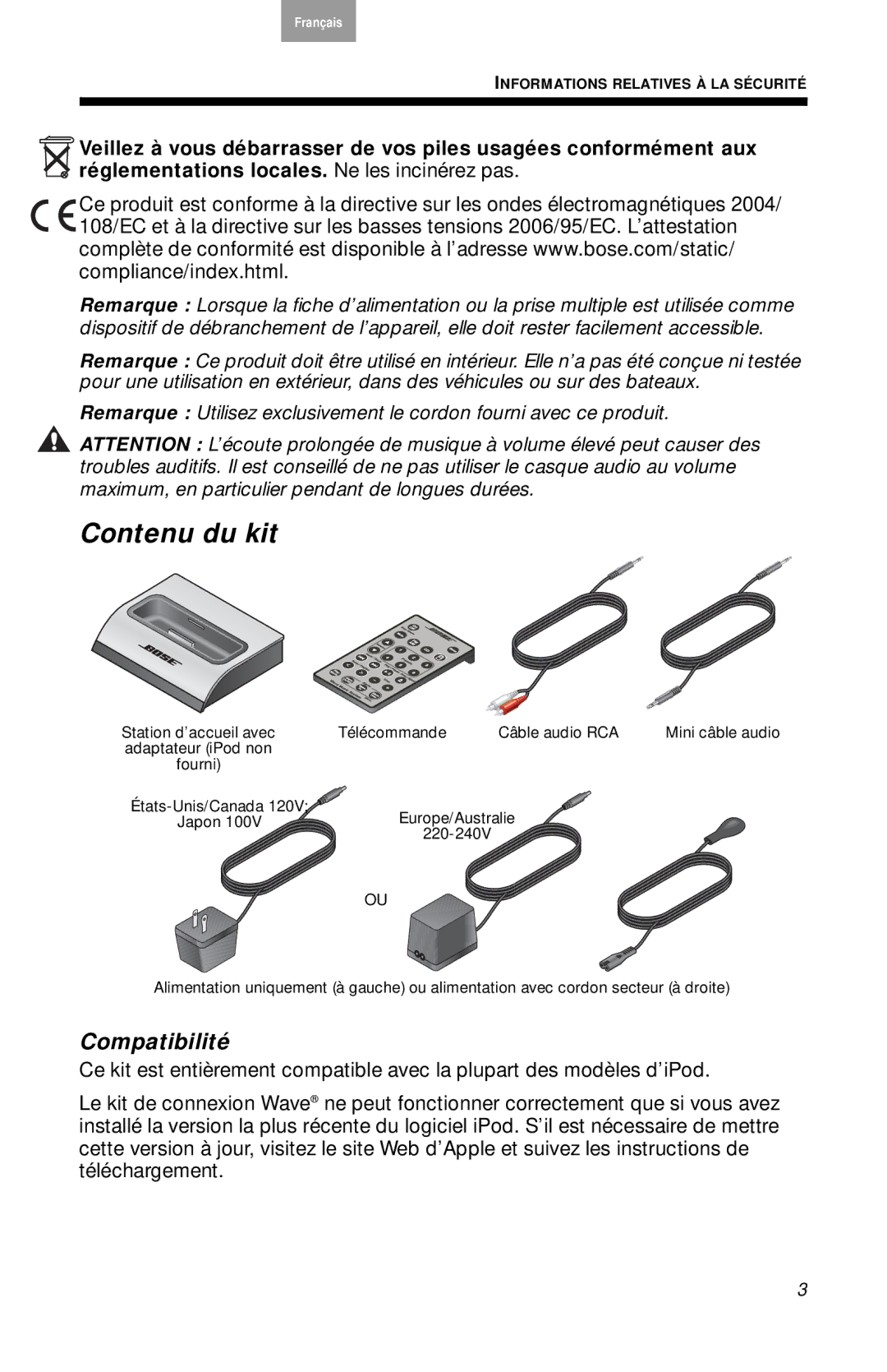 Bose AM316766 manual Contenu du kit, Compatibilité 