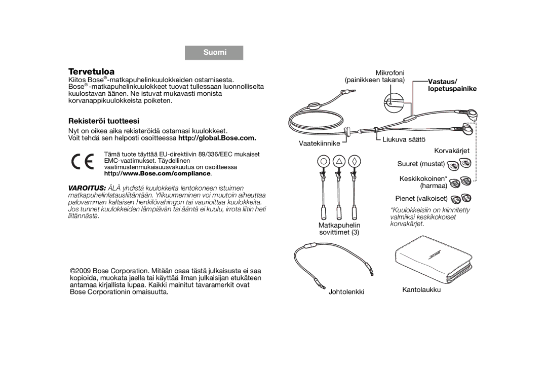 Bose AM316835 manual Tervetuloa, Rekisteröi tuotteesi, Lopetuspainike 