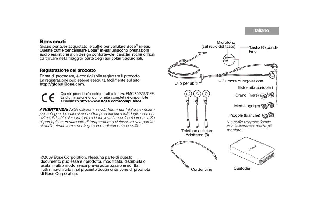 Bose AM316835 manual Benvenuti, Registrazione del prodotto 