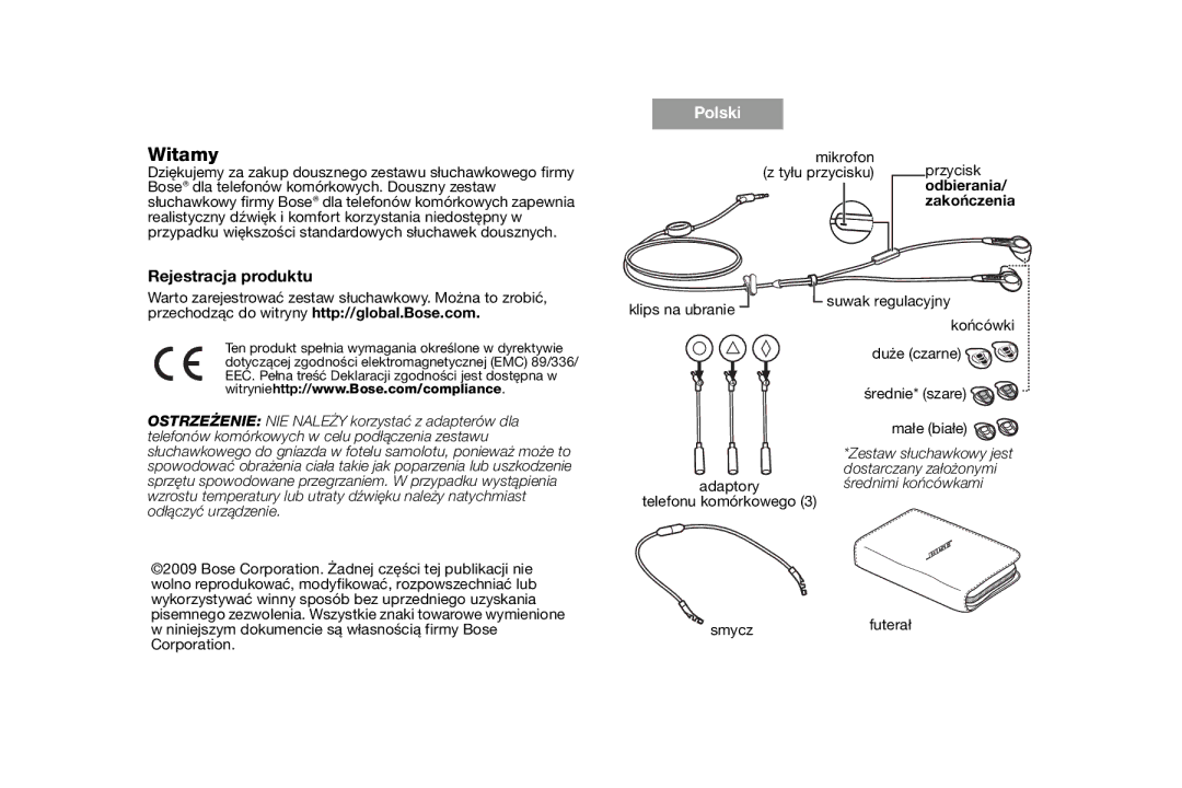 Bose AM316835 manual Witamy, Rejestracja produktu, Odbierania, Zakończenia 