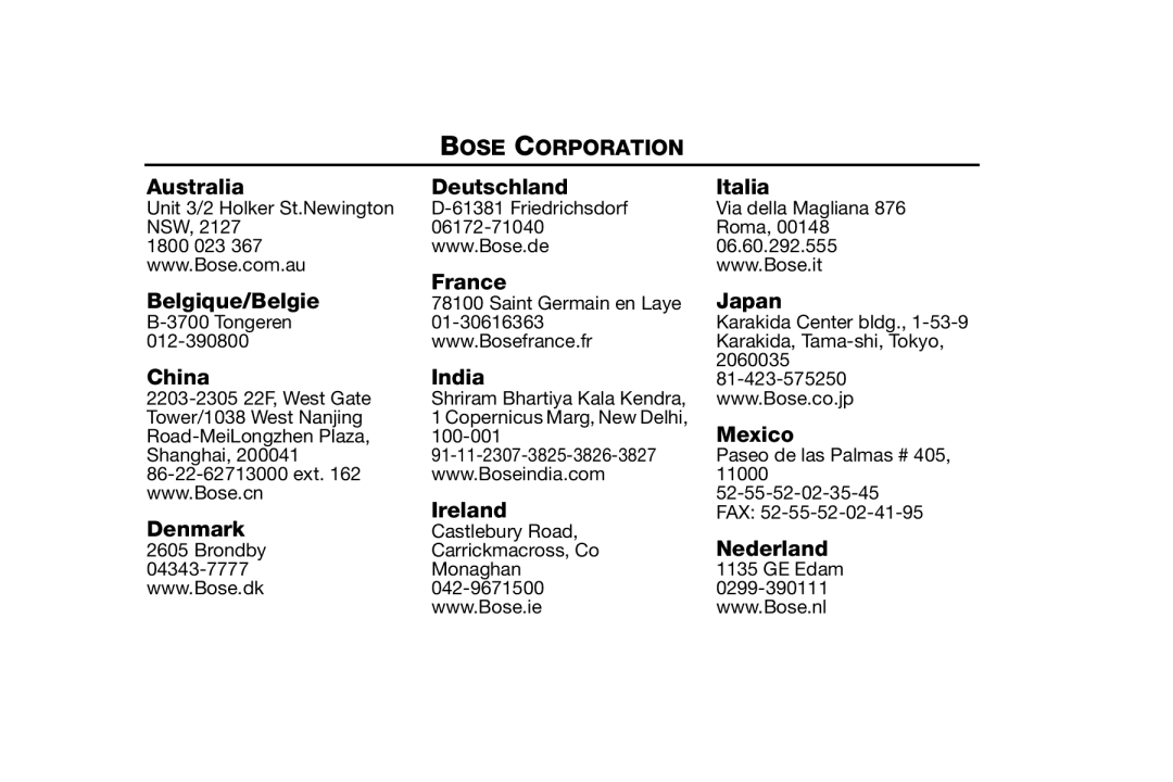 Bose AM316835 manual Bose Corporation 