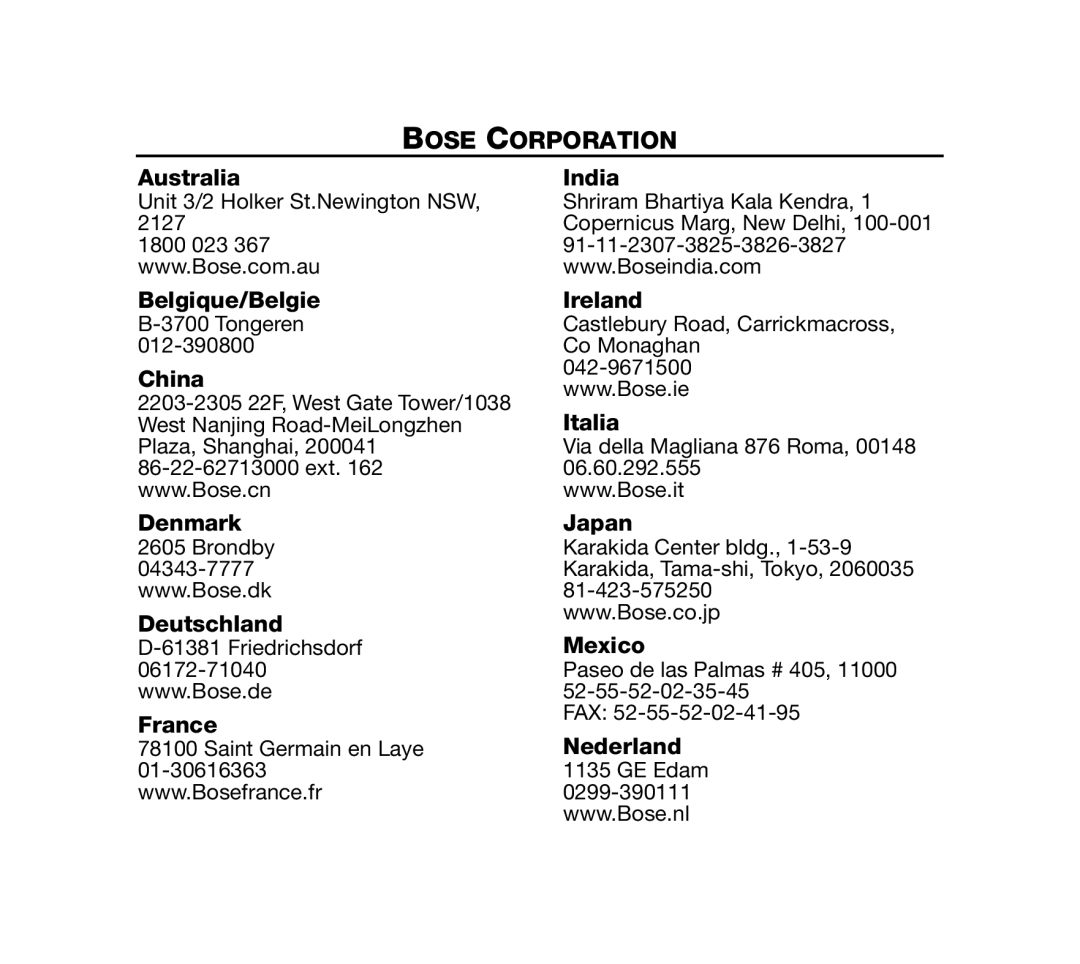 Bose AM319137 manual Bose Corporation 