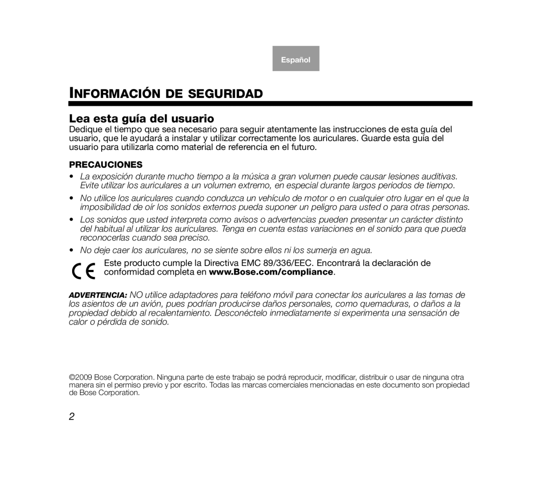 Bose AM319137 manual Información DE Seguridad, Lea esta guía del usuario 