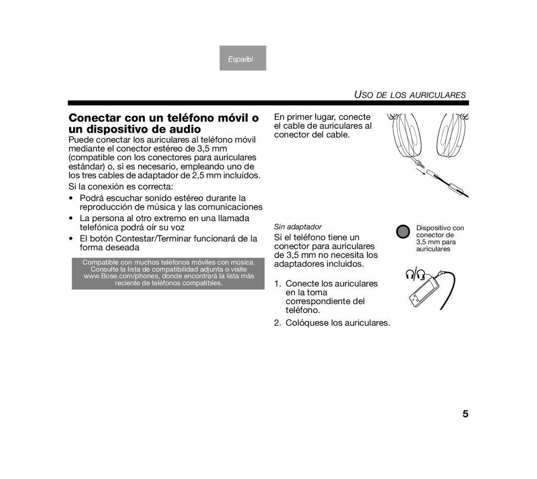 Bose AM319137 manual Conectar con un teléfono móvil o un dispositivo de audio 