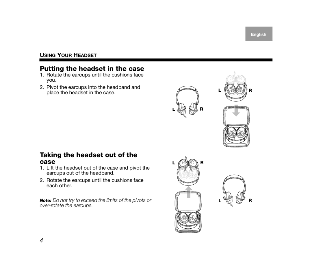 Bose AM319137 manual Putting the headset in the case, Taking the headset out of the case 