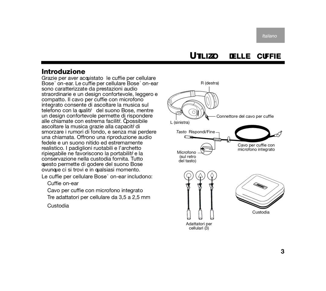 Bose AM319137 manual Utilizzo Delle Cuffie, Introduzione 