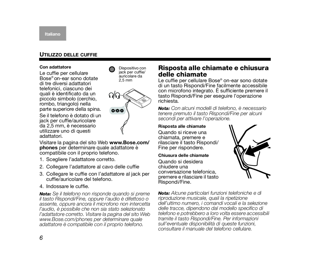 Bose AM319137 manual Risposta alle chiamate e chiusura delle chiamate 