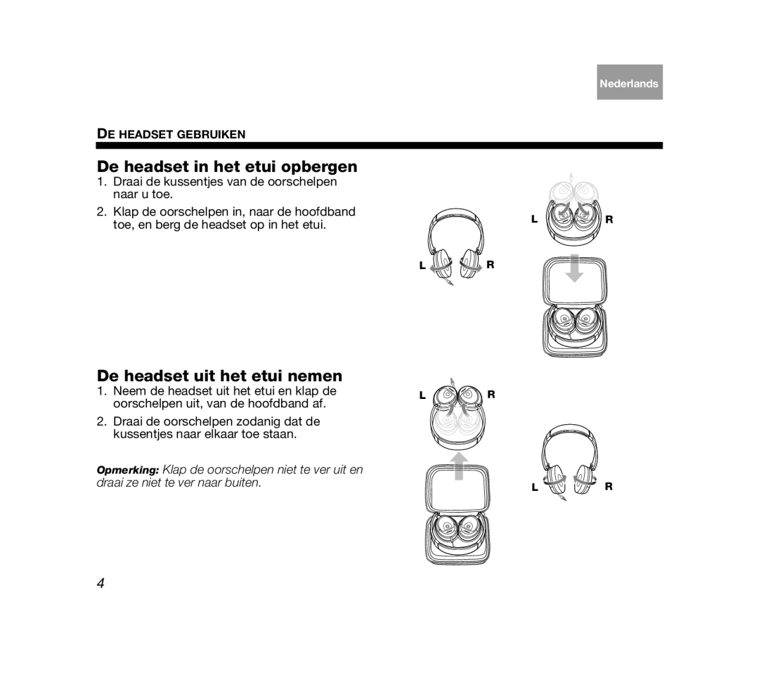 Bose AM319137 manual De headset in het etui opbergen, De headset uit het etui nemen 