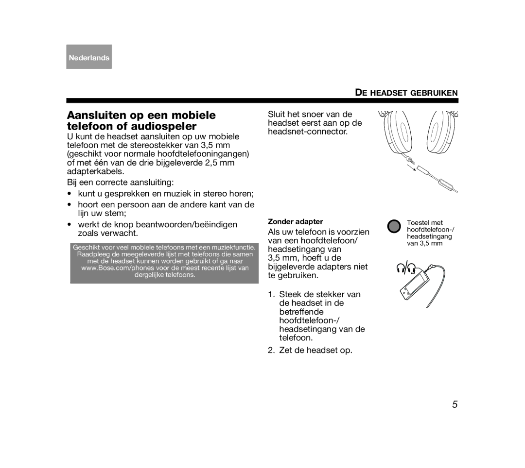 Bose AM319137 manual Aansluiten op een mobiele telefoon of audiospeler 