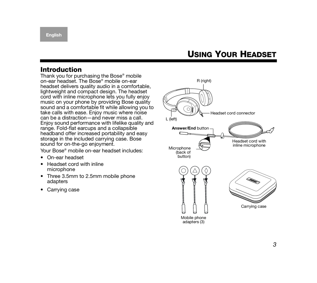 Bose AM319137 manual Using Your Headset, Introduction 