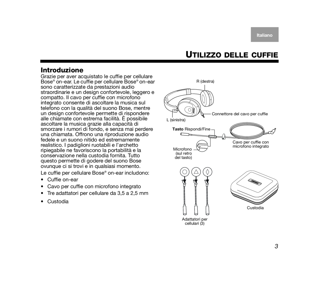 Bose AM319137 manual Utilizzo Delle Cuffie, Introduzione 