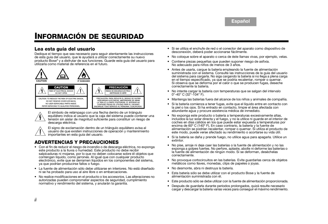 Bose AM319182 manual Español TAB 1, Lea esta guía del usuario 