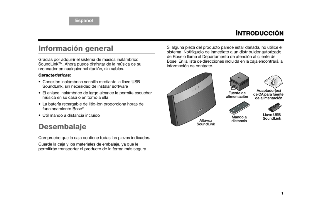 Bose AM319182 manual Información general, Desembalaje, Español TAB 7 TAB 8 