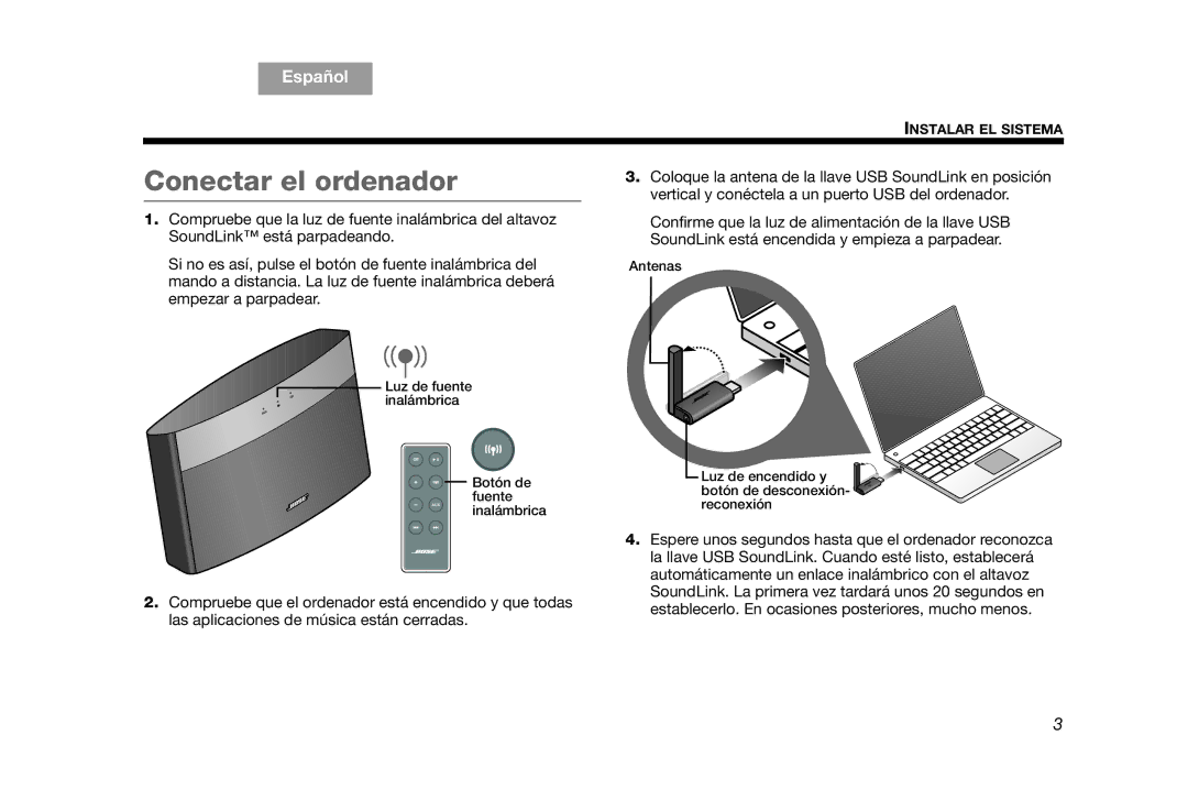 Bose AM319182 manual Conectar el ordenador, TAB 1 Español TAB 3 TAB 5 TAB 6 TAB 7 TAB 8 