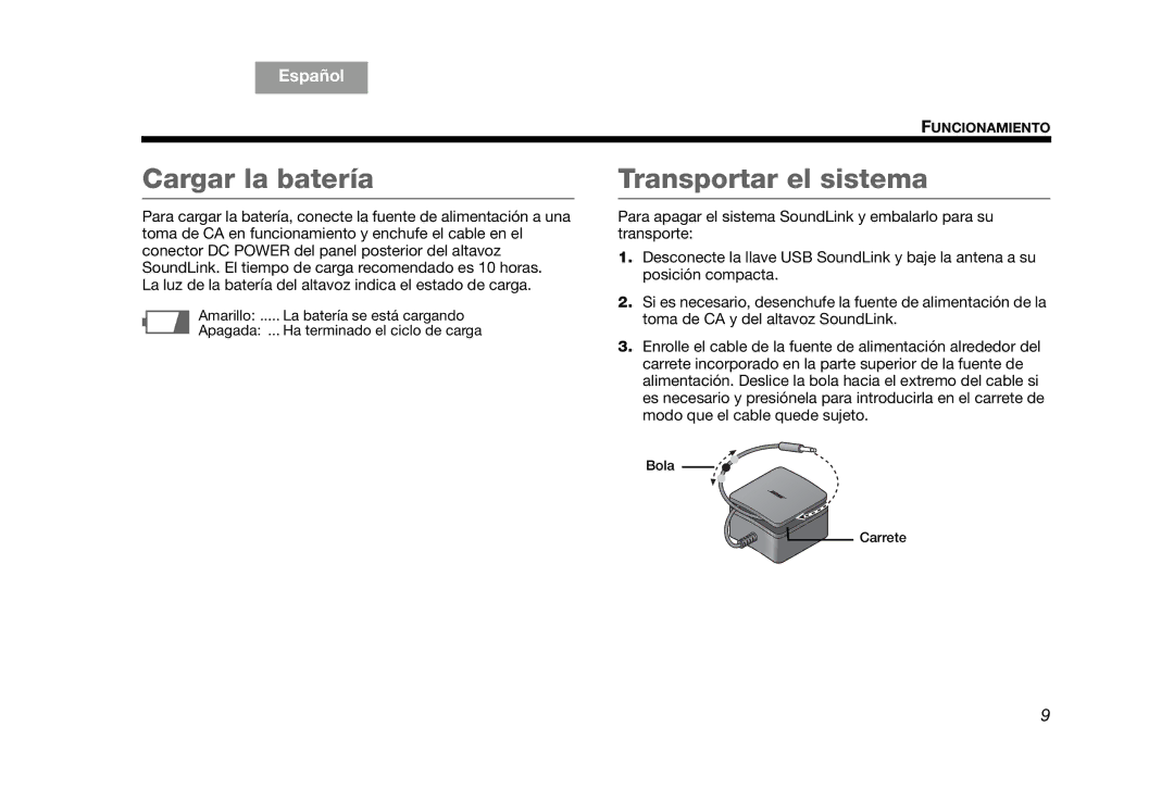 Bose AM319182 manual Cargar la batería, Transportar el sistema 